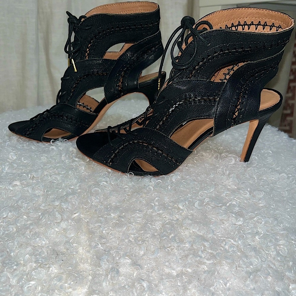 Elegant Black Lace-Up Heels